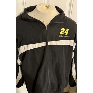 Vintage Nascar Jacket Mens 3XL Black Windbreaker Hooded Jeff Gordon Race Car